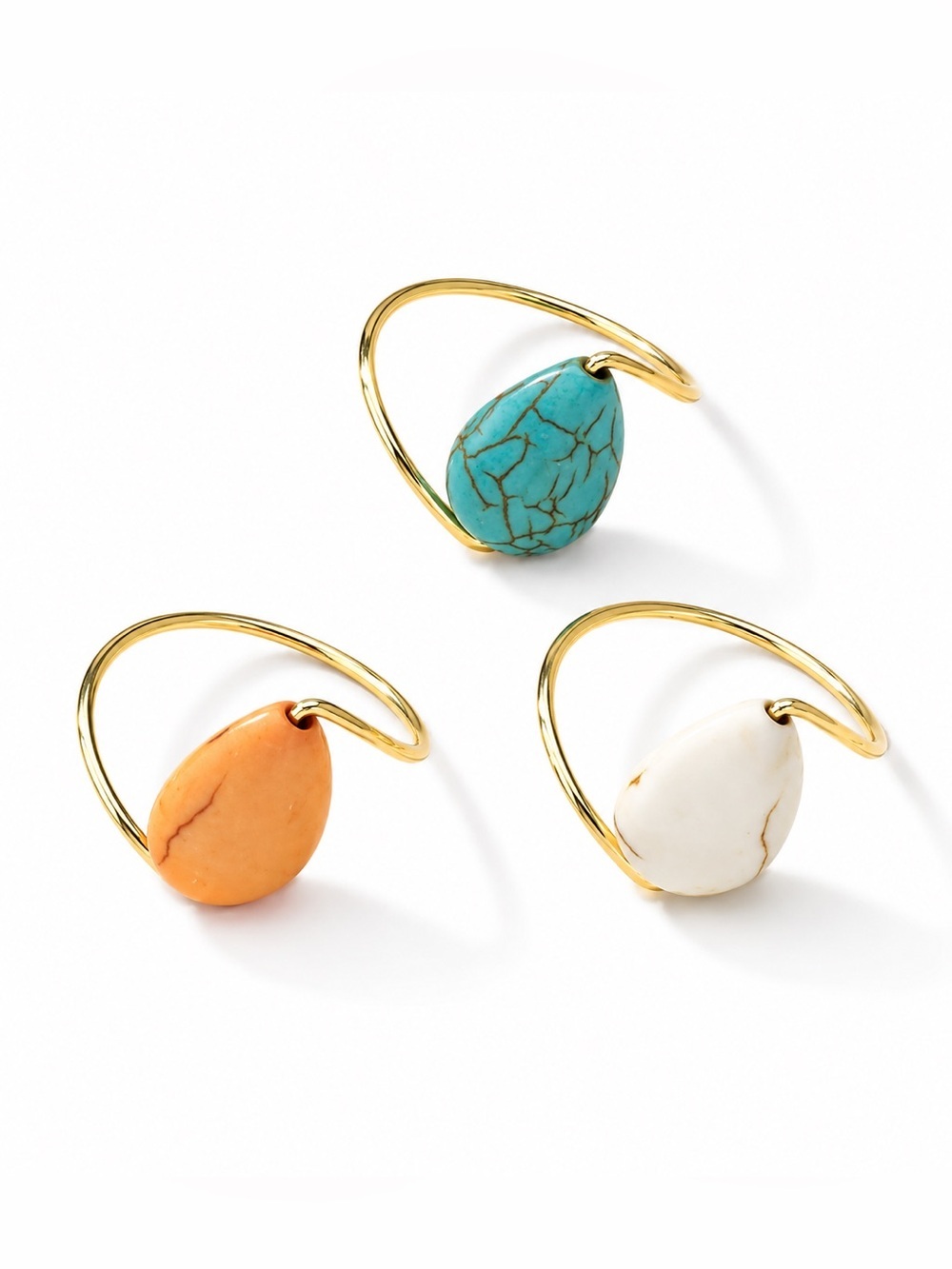 Beach Summer style Rings with Turquoise, Orange & White Stones